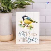 Safe in his hands secure in his love | Christian Wood Block Decor