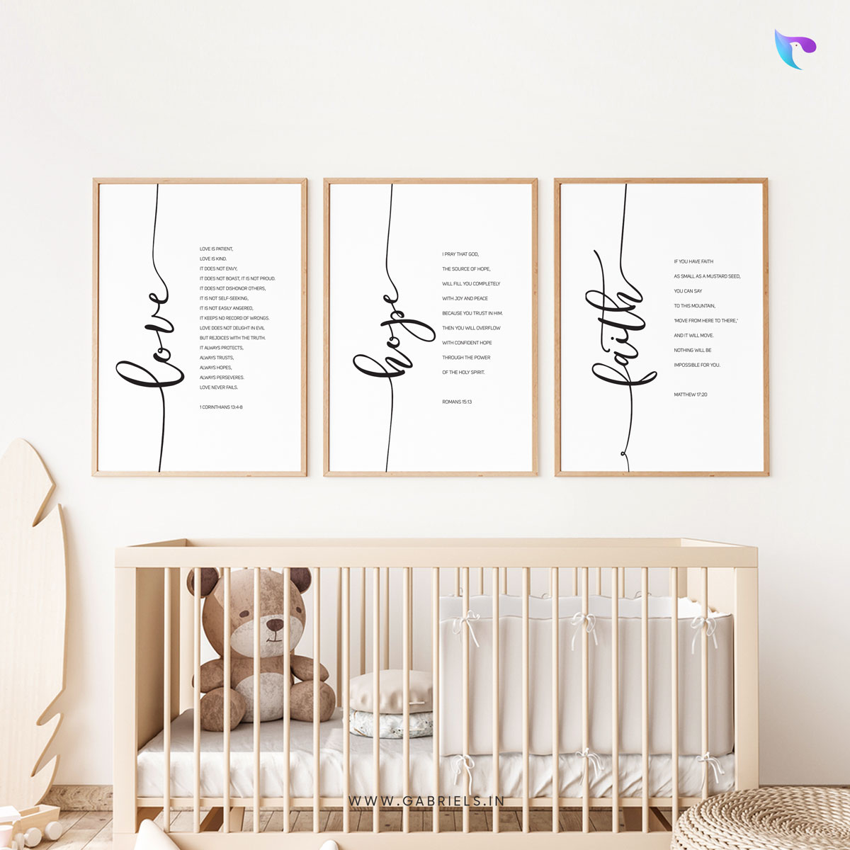 Bible-Verse-Frame-1b_Love_Peace_hope_christian-wall-decor-1.jpg Hope, Faith, Love ( Set of 3 ) | Bible Verse Frame | Christian Wall Decor - Image 1