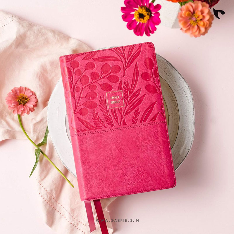 NKJV, End-of-Verse Reference Bible, Personal Size Large Print, Leathersoft, Pink, Red Letter, Comfort Print Holy Bible, New King James Version - Image 1