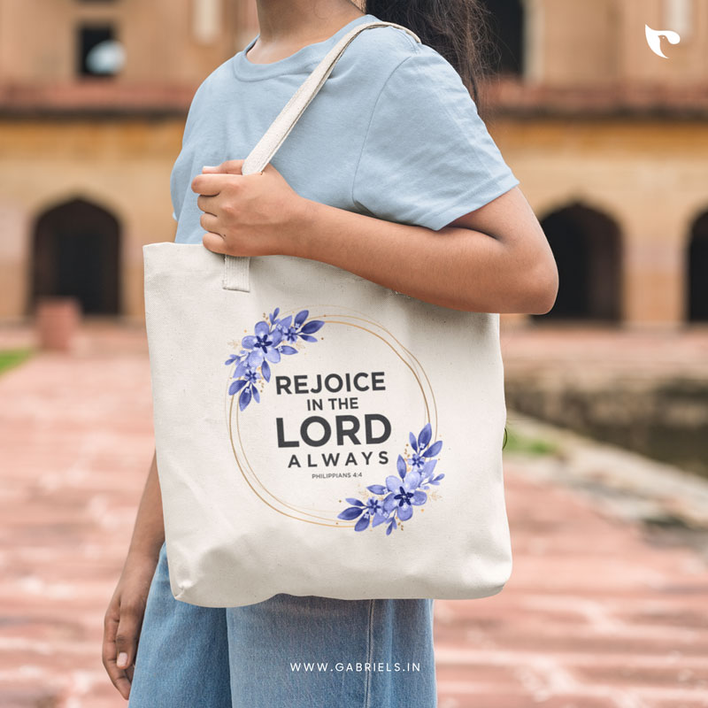 Christian-Tote-Bag-2_Rejoice-in-the-lord-always_a.jpg Rejoice in the lord always | Christian Tote Bag Zipper - Image 1