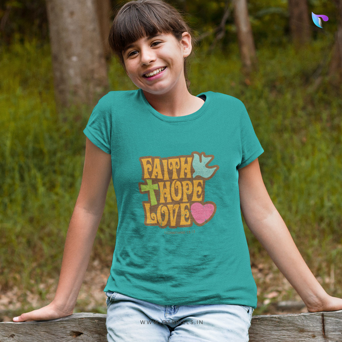 Christian-bible-verse-t-shirt-13K_faith-hope-love_a.jpg Faith Hope Love | Bible Verse Christian T-Shirt | Kids - Image 1
