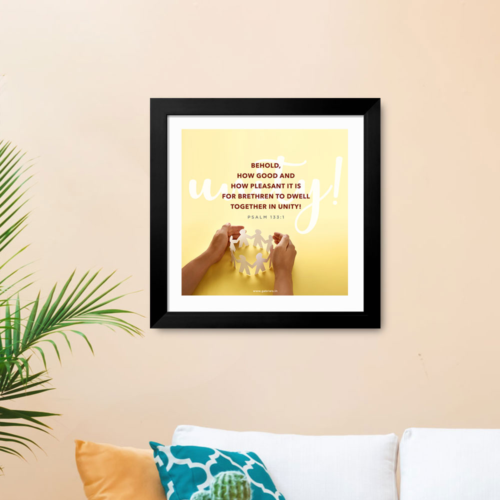 Gabriels-Frame538_1-front.jpg Behold, how good and how pleasant it is for brethren to dwell together in unity! (Psalm 133:1) Bible Verse Frame | Christian Wall Decor | Gabriels - Image 1