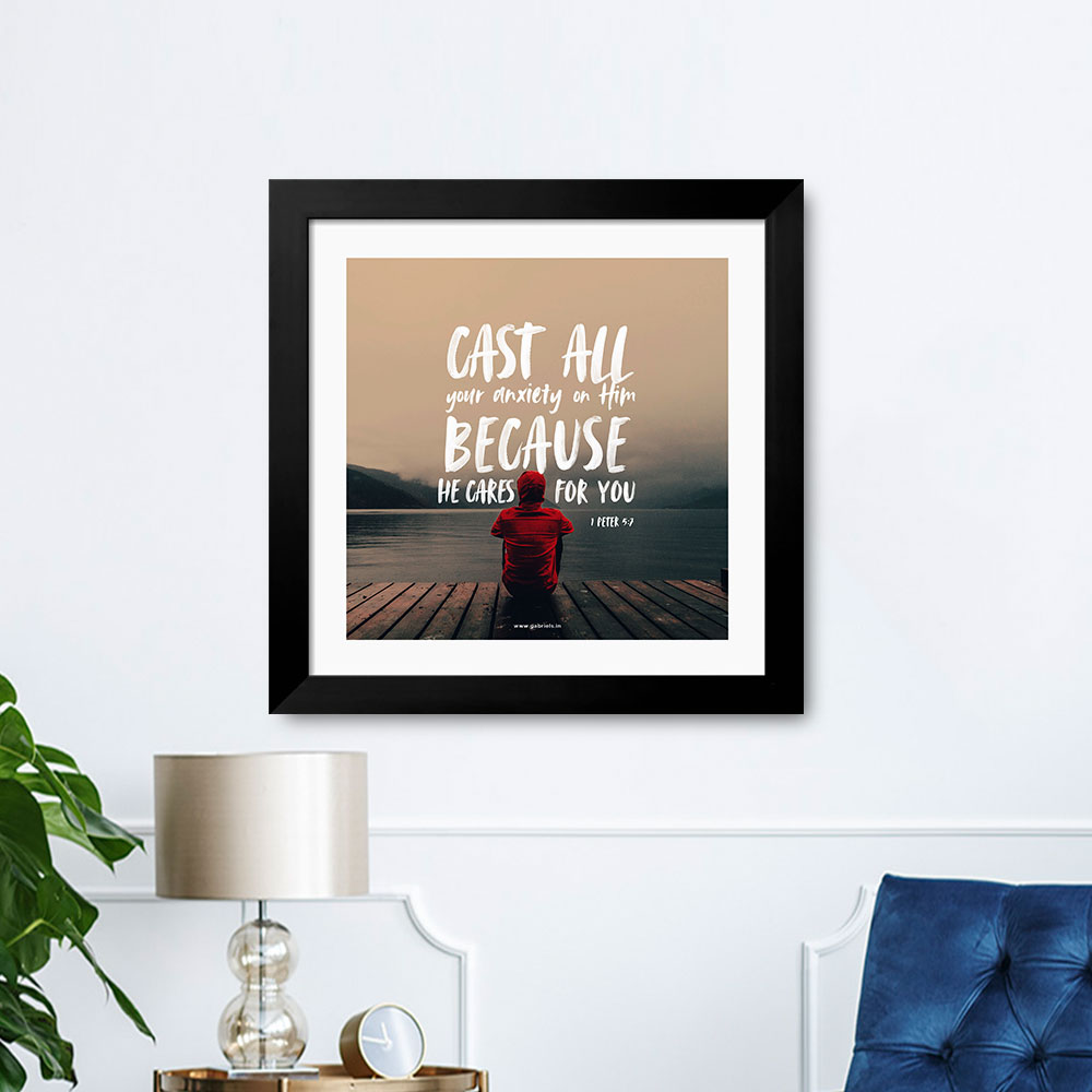 Gabriels-Frame570_1-front.jpg Cast all your anxiety on him because he cares for you (1 Peter 5:7) Bible Verse Frame | Christian Wall Decor | Gabriels - Image 1
